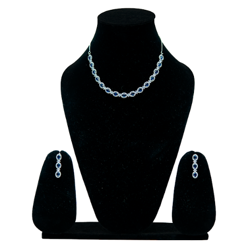 Elegant Blue Stone Necklace with Matching Earrings